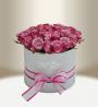 Luxusní květinový box s růžemi stříbrný kulatý