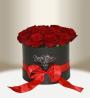 Luxusní květinový box s růžemi černý kulatý