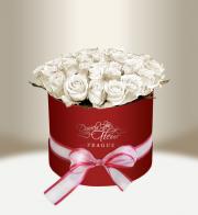 Luxusní květinový box s růžemi vínový kulatý - Rozvoz květin Praha