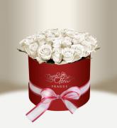 Букет эксклюзив - Luxusní květinový box s růžemi vínový kulatý