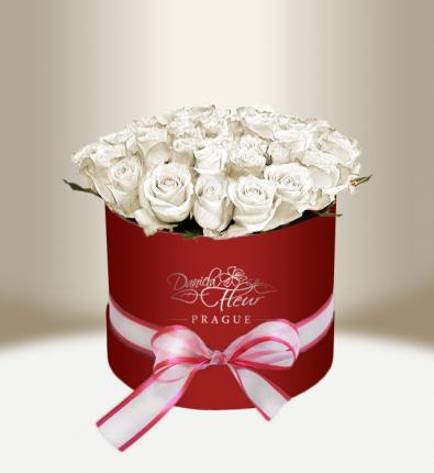 Luxusní květinový box s růžemi vínový kulatý